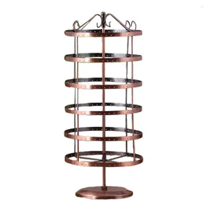 Jewelry Pouches Bronze Rotating Metal Earring Necklace Ring Display Rack Stand Organizer Holder Hanging 288 Holes Showcase