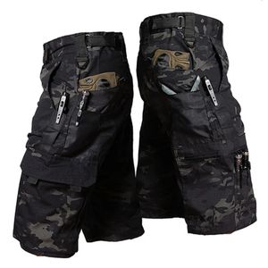 Camuflagem Cargo Shorts Mens verão secagem rápida Múltiplos bolsos Militares Pantagens ao ar livre pescando shorts finos Male Jogger 240410