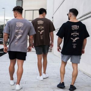 Tシャツを走っているスポーツコットンTシャツジムフィットネスボディービルルーズプリントショートシャツ夏の男性ジョギングトレーニングTシャツ服