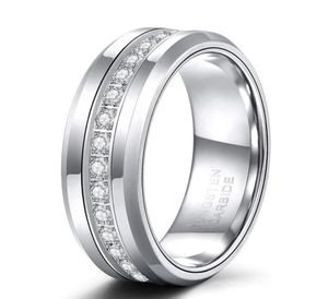 Bröllopsringar 8mm Mens Tungsten Bands with Cubic Zirconia Trendy Eternity Ring Unisex Inlaid High Polish Size 7132115825