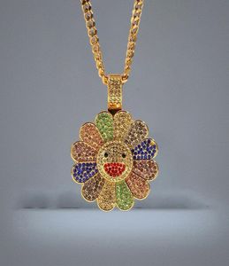 Iced Out Pendant Neckor for Men Luxury Designer Mens Colorful Bling Diamond Flower Pendants Cuban Link Chain Necklace Jewelry9313890