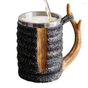 Mugs Resin Coffee Mug Stainless Steel Cup With Handle Beer Stein For Home Bar Restaurant Wine Glass Decoration