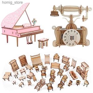 Puzzle 3D mobili in legno 3D puzzle strumenti musicali per pianoforte modello fonografo globo kit fai -da -te kit giocattoli azzurro per bambini ragazze y240415