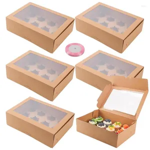 Gift Wrap 6 Set Cupcake Container With Roller Ribbon Transparent Pastry Baking Box For Donut Small Pastries Biscuit Muffin Cakes