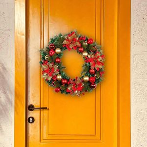 Decorative Flowers Christmas Wreath 40cm Decor Wall For Front Door Red Berries Greenery Garland Artificial Party Office Festival Wedding
