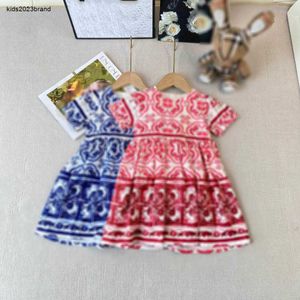 Ny Girls Partydress Short Sleeved Baby kjol Storlek 90-140 cm barn designer kläder blå vit porslin tryckning prinsessan klänning 24 april