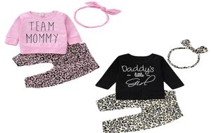 2 Styles Baby Girl Lovely Clothdeing Set Spring Autumn Outfits Leopard Pants Long Sleeve Letter Print Tshirtsheadband 3 PCSSet3288469