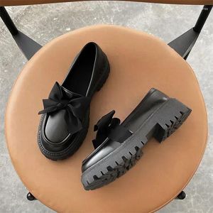 Casual Shoes 2024 Women Fashionable And Comfortable Work Shoe Female Flat Bow Leather Autumn Chunky Heels Large Size
