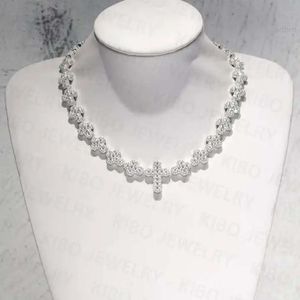 Cross Necklace Trendy Iced Out 925 Sterling Silver Round and Baguette Moissanite Chain for Men
