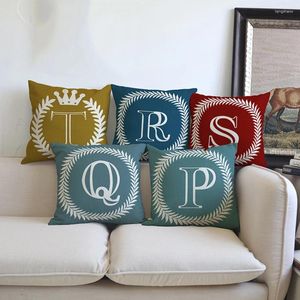 Pillow Colorful Crown Letter Cover Navy Blue Red American Style 26 Letters Car Sofa Decoration Throw Almofadas