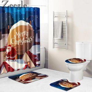 バスマットZeegleクリスマスカーテンシャワー吸収性トイレラグバスルームカーペット洗えるフットマット非スリップセット