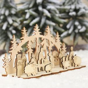 Dekorativa figurer Träfödelsescen Ornament 3D Silhuett Set Födelse av Jesus Juldekoration Woodcraft -gåvor