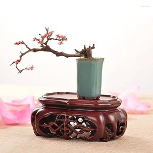 Decorative Plates Chinese Style Retro Solid Wood Oval Irregular Lotus Miniature Bonsai Antique Jade Small Ornaments Base Wooden Pallet