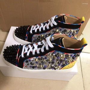 Sıradan Ayakkabı Lüks Erkekler Yüksek Tutmaşık Spor Sneaker Glitter Rivets Mocassin Dantel Yukarı Erkekler Düz