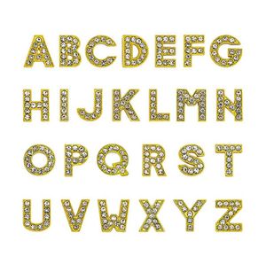 1300pcslot az Gold Color Full Rhinestone Slide Letter 8mm DIY Charms Alphabet Fit para 8mm de couro de couro chaveiro