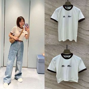 MIU T-shirt Designer Letra de moda de luxo Impresso Camiseta feminina Novo verão Contraste Camise