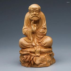 Decorative Figurines Wood Carving Dharma Grandfather Figure Buddha Solid Home Room Office Feng Shui Ornaments Free Delivery