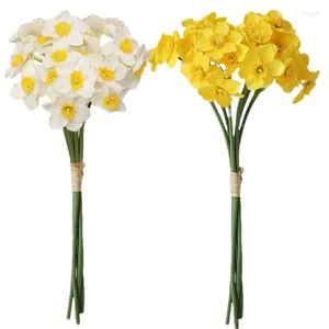 Fiori decorativi Narciso artificiale 6 teste bouquet di seta con steli composizione floreale Accessorio per decorazioni per la casa finta