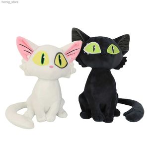 Film fumetti di peluche Film Plush Toys Kawaii White Cat and Black Cat Pelfied Animals Regalo di compleanno per bambini Y240415