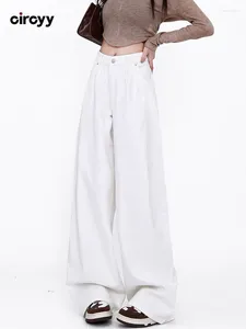 Women's Jeans Circyy White Baggy Women High Waisted 2024 Fall Full Length Button Wide Leg Denim Pants Streetwear Pockets Trousers