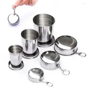 Bardak Saucers 75ml/150ml/250ml Taşınabilir Paslanmaz çelik katlanabilir fincan Keychain Retractable Seyahat Kampı Çıkarılabilir Açık