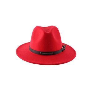 Moda Wide Brim Hats Fedora de inverno com faixa Belt Belt Luxuru Mulheres fascinador de vestido formal sólido Mulheres fascinador5039908