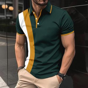 Herren Polos Summer Casual Mode Kurzarm gestreifte Farbe mit Knopf Revers Polo -Hemd Blazer