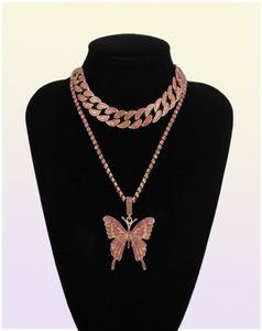 Cuban Chain Big 3d Butterfly fashion designer luxury diamonds statement pendant choker necklace for woman girls hip hop jewelry9069198