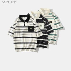 Camisetas masculinas novas listradas de verão masculino de moda solta marca de moda porto de t-shirt de mangas curtas com uma camisa pólo yq240415