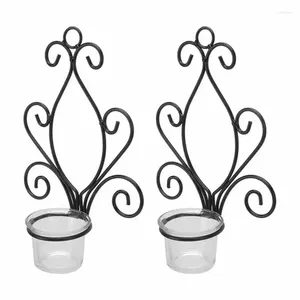 Ljushållare hållare 2 Set Wall Sconce European Style Swirl Iron Art Mönster monterad med bricka för