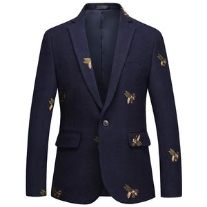 S6xl Boutique ricami di moda maschile maschile blazer maschio sottile giacca blu blu cappotto per banchetti 240407