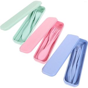 Dinnerware Sets 3 Cutlery Travel With Case Portable Kid Spoons Lunch Box Tableware Kids