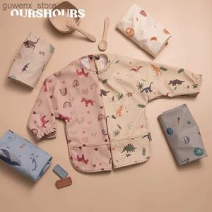 Bibs Burp Cloths Little Boy Girl Painting Smock Babys Soft Waterproof Bib Child Meal Eating Apron with Long Sleeves Kid Adjustable Feeding Cloth Y240415Y2404177UJP