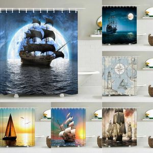 Shower Curtains High Quality Vintage Ocean Sailboat Pirate Ship Fabric Curtain Waterproof Bath For Bathroom Decor With Hooks