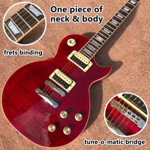 Guitarra uma peça de pescoço corporar guitarra elétrica Trets encadernação ponte tuneomatic ponte transparente bordo vermelho guitarra grátis frete grátis