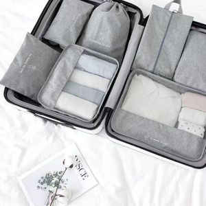 Förvaringspåsar 7pcspcs Set Travel Organizer Suitcase Packing Cubes fodral Portable Garderob Bagage Clothes Shoes Bag