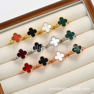 Designer Van High Edition Clover Ring Classic Fashion Versatile Plated 18k Natural White Fritillaria Red Agate