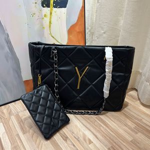 Kadın alışveriş çantası lüks tasarımcı omuz çantaları moda büyük kapasiteli siyah çanta debriyaj cüzdanı gerçek deri lokomotif kılıfları tatil plaj çantası