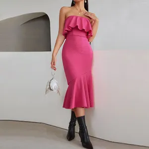 Casual Dresses Women Ax trailes oregelbundna Fishtail Ruffle Bodycon Summer Elegant Sexig Club Party Midi Dress Cocktail Evening Gown