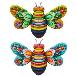 Trädgårdsdekorationer Metal Bee Wall Art Hanging Sculptures Colorful Hand-Painted Decor Ornament Home Backyard Iron Statue