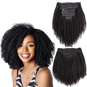 Maxine 4A 4b Hair Curly Clip في S Human Complet Head مجموعات Afro Ins Bundles Natural Black 240408