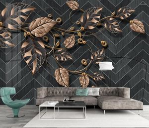 Papéis de parede personalizados 3D papel de parede 3D mural nórdico moderno minimalista grama cacheada flores plantas folhas leves de luxo de parede de parede de parede