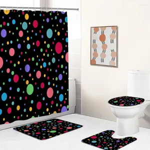 Duschgardiner kreativa geometriska badmattor sätter röda cyanblå gul runda svart badrumsdekor matta antislip toalett täckmatta