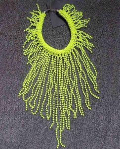 Handgjorda i Stock European Fashion Neon Yellow Statement Women Long Chokers Star Punk Chunky Tassels Chains Beading Halsband 210338537647