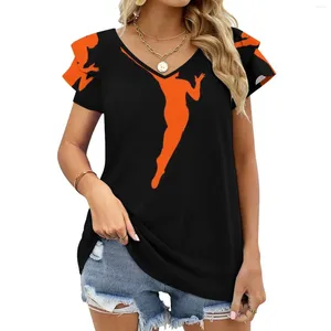 Women's T Shirts Basketball Light Switch Ruffle Short Sleeve Shirt Women Summer V Neck Tee Tops Sports Womens