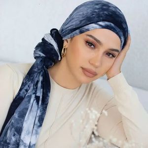 Zabarwione krawatem bawełniane koszulki hidżab szaliki kobiety muzułmańskie szale hidżabs Strechy Head Scarfar owij islam Turbany Turbany Bandana Bufandas 240402