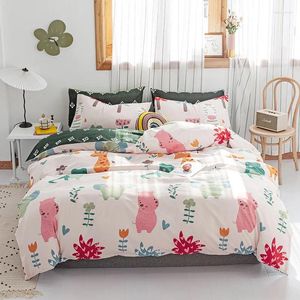 Bedding Sets 4pcs Home Duvet Bed Sheets Cartoons Pattern Coverlet Flat Sheet Cover Soft Warm Have Free Pillowcase