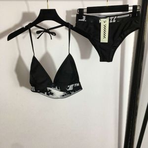 Spring/summer Bikini Split Swimsuit Set Letter Ribbon Waist Tie Up Underwear+triangle Underwear