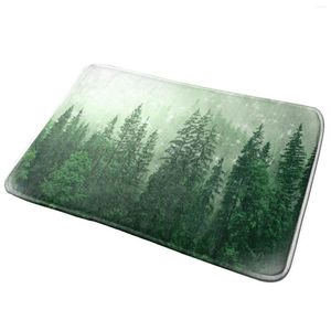 Carpets Foggy Green Forest Landscape And Pine Cones Autumn Fall Pattern Nature Trees Wood Entrance Door Mat Bath Rug Patterns