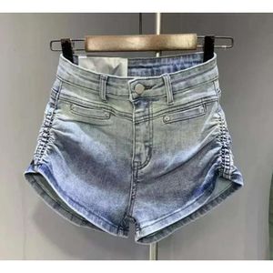 Frauen -Shorts Soefdioo Gradient Rampen Denim Frauen Mode High Elastic Lift Hüftfalte Short Jeans 2024 Sommer Y2K Streetwear Trending